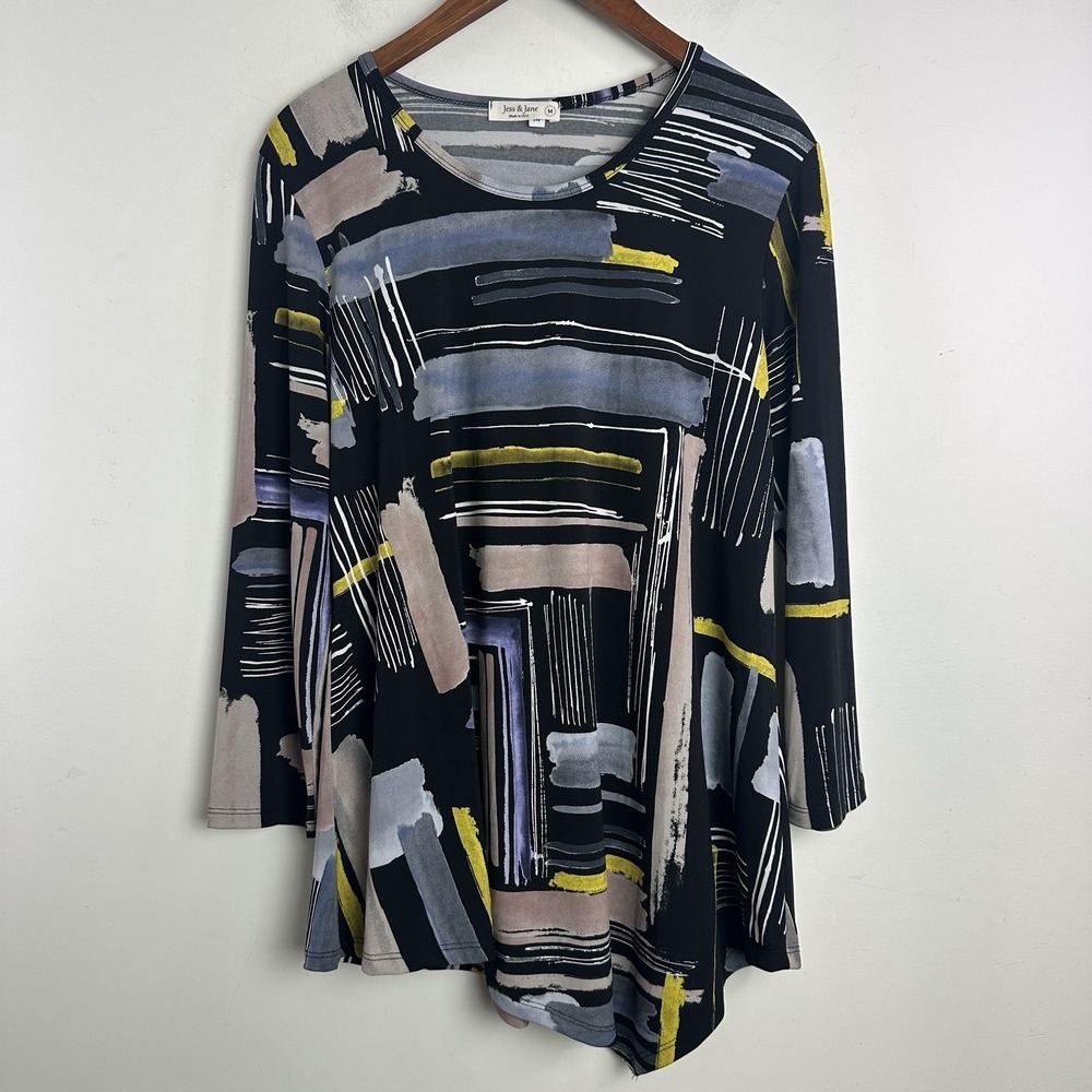 Jess & Jane Women‎ Tunic Top Medium Abstract Art Print Colorful Slouchy Bohemian